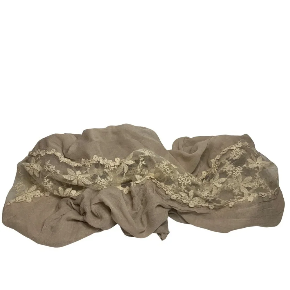 Circle Infinity Scarf‎ Taupe Lace Embroidered Cream Flowered Appliquéd Romantic